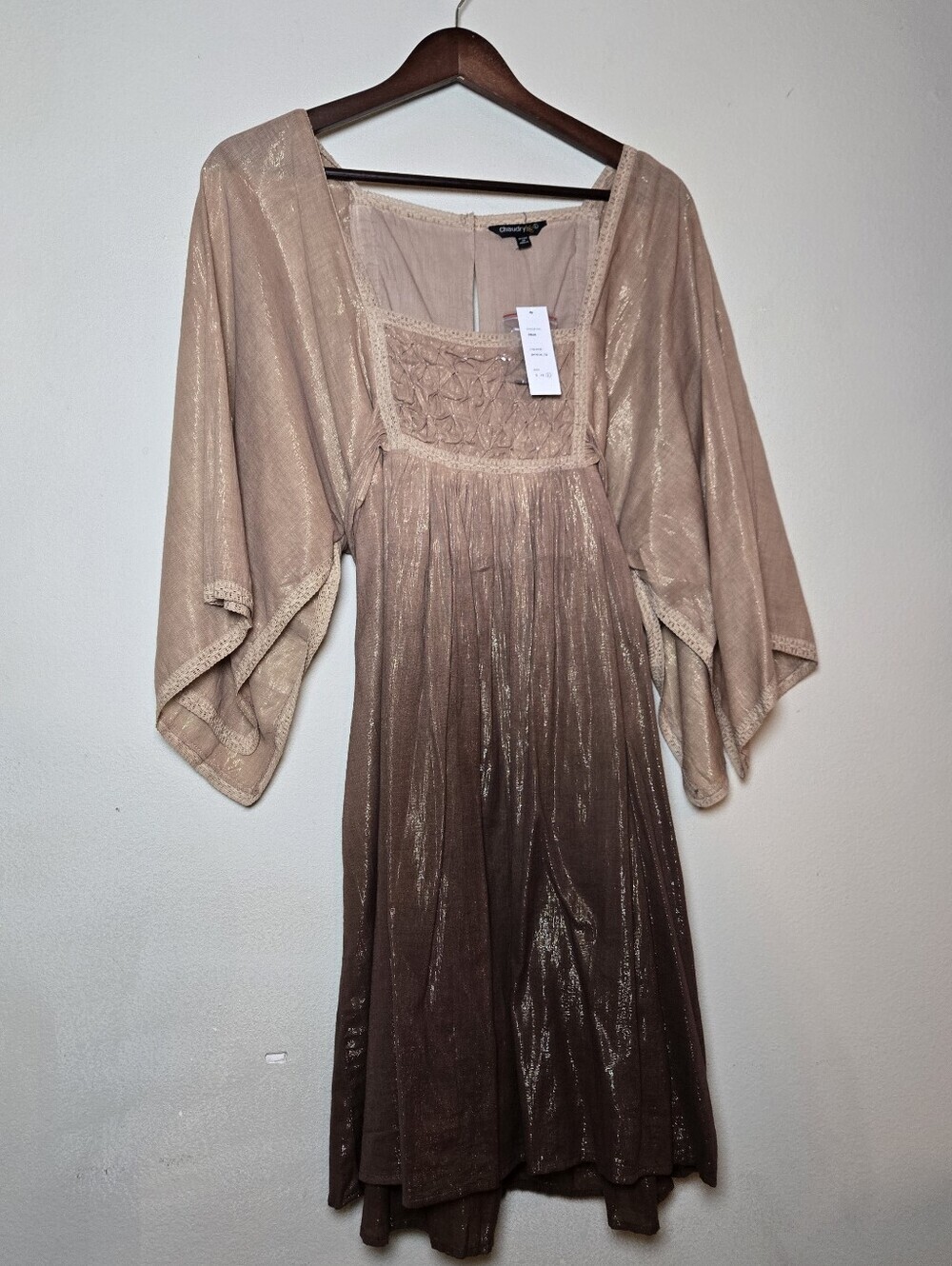 Shimmery Taupe Ombre Mini Dress with Kimono Sleeves - Picture 1 of 4